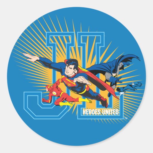Justice League Heroes United Ronde Sticker (Voorkant)