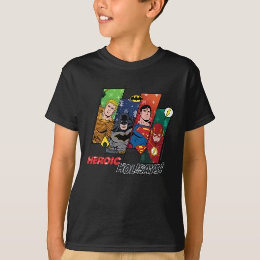 Justice League "Heroic Feestdagen!" T-shirt (Voorkant)