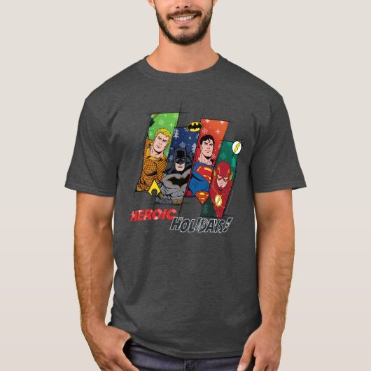 Justice League "Heroic Feestdagen!" T-shirt (Voorkant)