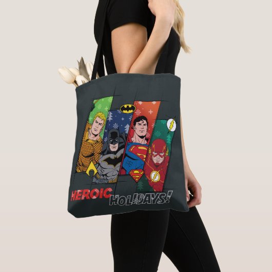 Justice League "Heroic Feestdagen!" Tote Bag (Dichtbij)