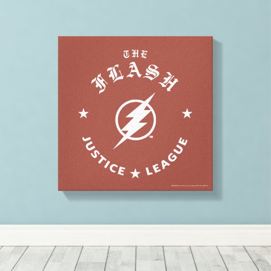 Justice League | Het Flash Retro Lightning Embleem Canvas Afdruk (Insitu (Houten vloer))