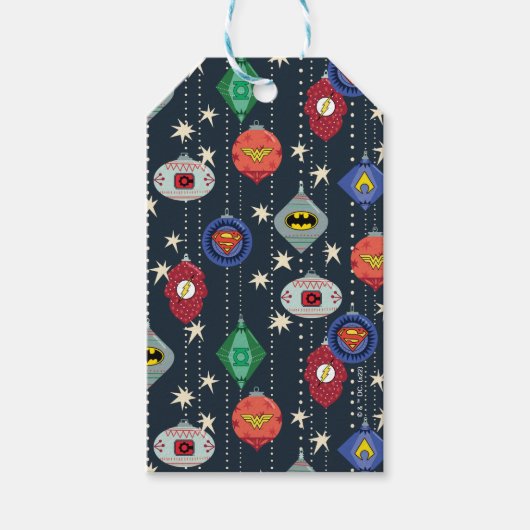 Justice League Holiday Bauble Pattern Cadeaulabel (Voorkant)
