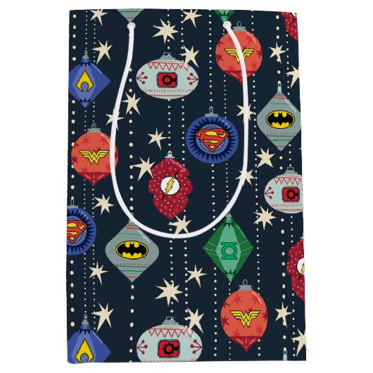 Justice League Holiday Bauble Pattern Medium Cadeauzakje (Voorkant)