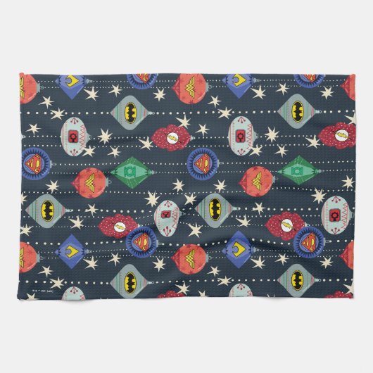 Justice League Holiday Bauble Pattern Theedoek (Horizontaal)