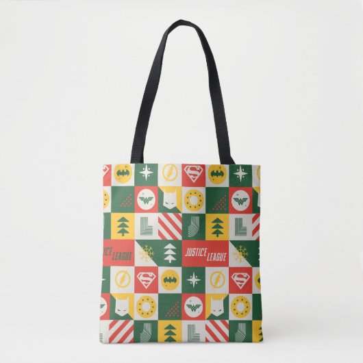 Justice League Holiday Grid Patroon Tote Bag (Voorkant)