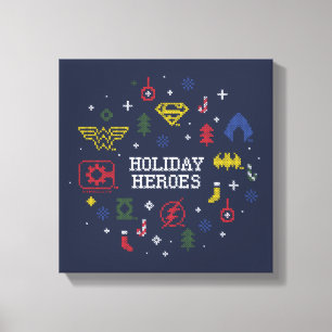 Justice League "Holiday Heroes" Faux Cross-Stitch Canvas Afdruk