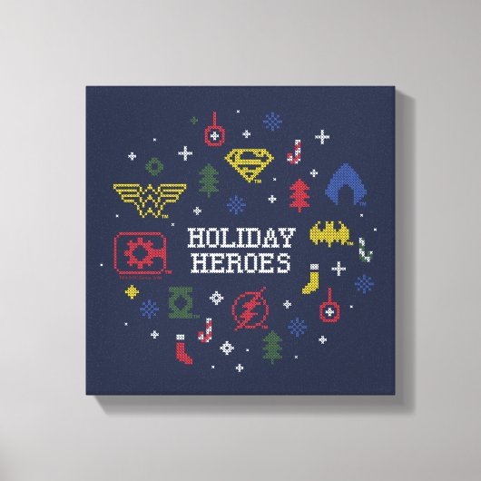 Justice League "Holiday Heroes" Faux Cross-Stitch Canvas Afdruk (Voorkant)