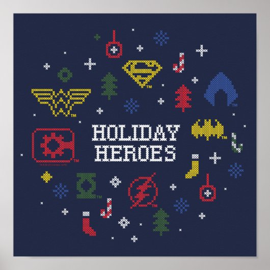 Justice League "Holiday Heroes" Faux Cross-Stitch Poster (Voorkant)