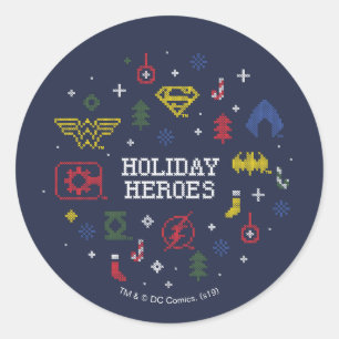 Justice League "Holiday Heroes" Faux Cross-Stitch Ronde Sticker