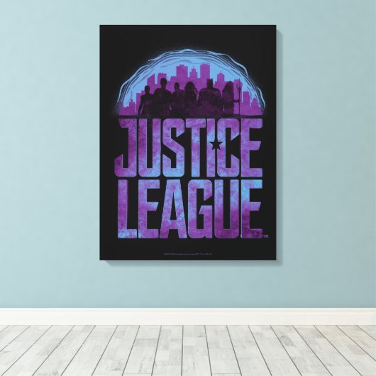Justice League | Justice League City Silhouette Canvas Afdruk (Insitu (Houten vloer))