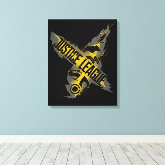 Justice League | Justice League & Team Symbols Canvas Afdruk (Insitu (Houten vloer))