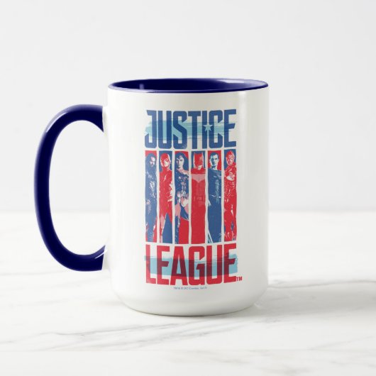 Justice League | Kunst met blauwe en rode Pop Mok (Links)