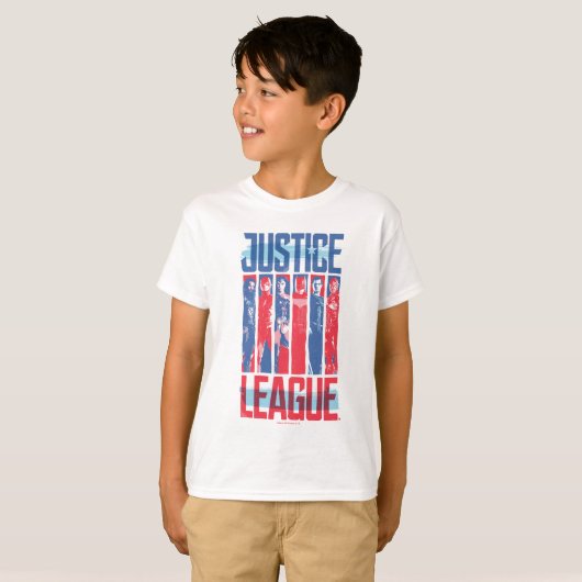 Justice League | Kunst met blauwe en rode Pop T-shirt (Voorkant volledig)