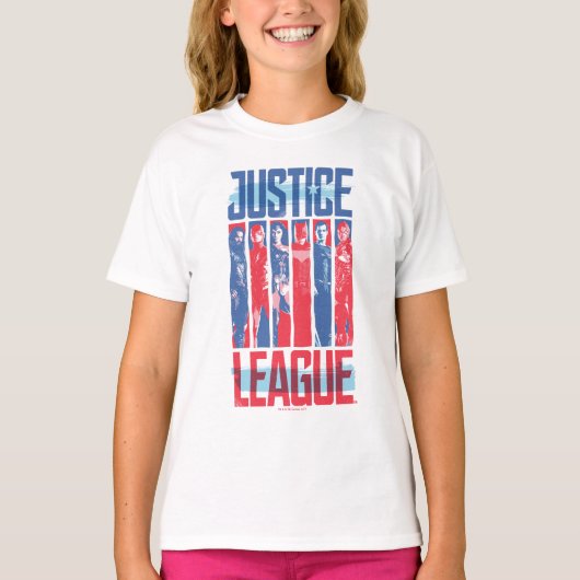 Justice League | Kunst met blauwe en rode Pop T-shirt (Voorkant)