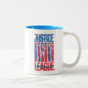 Justice League   Kunst met blauwe en rode Pop Tweekleurige Koffiemok
