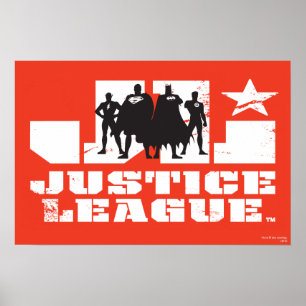 Justice League Logo en Character Silhouettes Poster