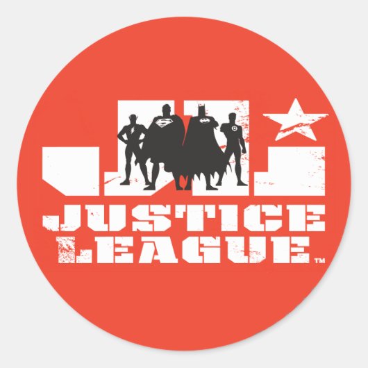 Justice League Logo en Character Silhouettes Ronde Sticker (Voorkant)