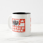 Justice League Logo en Character Silhouettes Tweekleurige Koffiemok (Voorkant links)