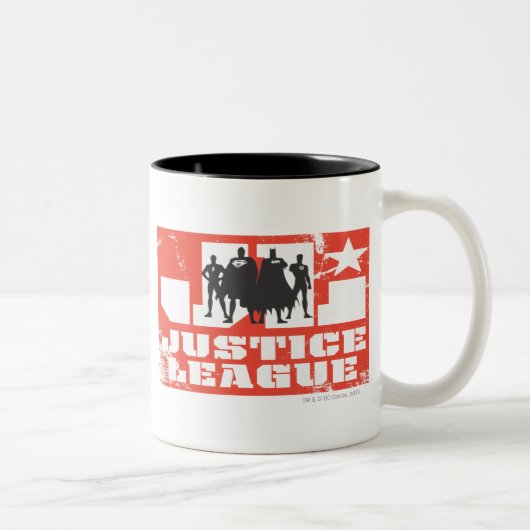 Justice League Logo en Character Silhouettes Tweekleurige Koffiemok (Rechts)
