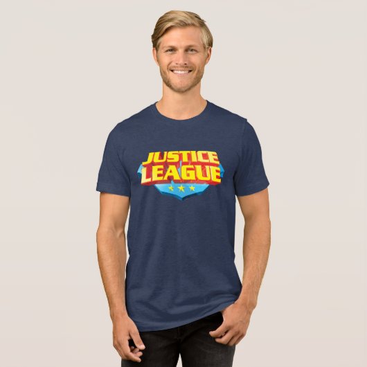 Justice League Name and Shield Logo Tri-Blend Shirt (Voorkant volledig)