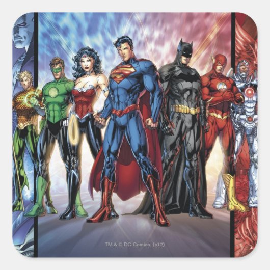 Justice League | Nieuwe 52 leden van de Rechtspleg Vierkante Sticker (Voorkant)
