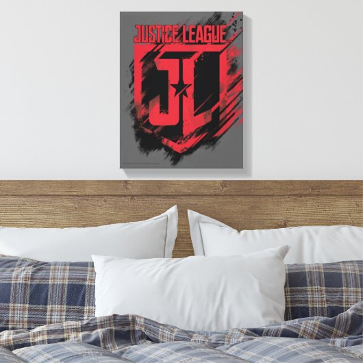 Justice League | Penseelverf JL-schild Canvas Afdruk (Insitu (Slaapkamer))
