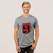 Justice League | Penseelverf JL-schild Tri-Blend Shirt (Voorkant volledig)