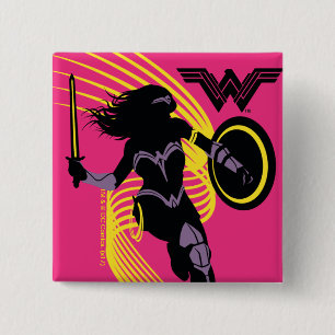 Justice League   Pictogram Wonder Woman Silhouette Vierkante Button 5,1 Cm