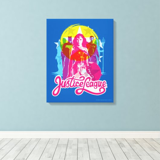 Justice League | Retrogroep en Logo Pop Canvas Afdruk (Insitu (Houten vloer))