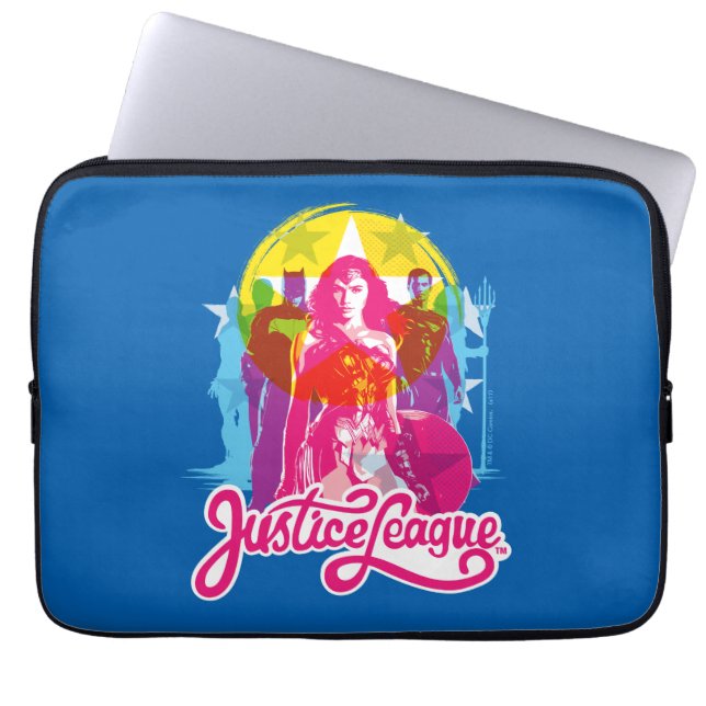 Justice League | Retrogroep en Logo Pop Laptop Sleeve (Voorkant)