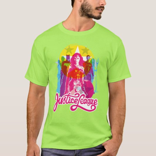 Justice League | Retrogroep en Logo Pop T-shirt (Voorkant)