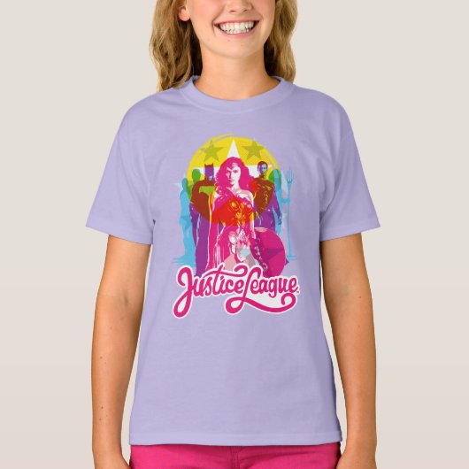 Justice League | Retrogroep en Logo Pop T-shirt (Voorkant)