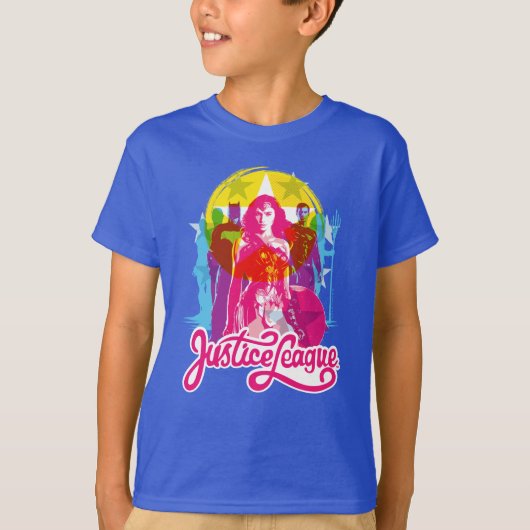 Justice League | Retrogroep en Logo Pop T-shirt (Voorkant)