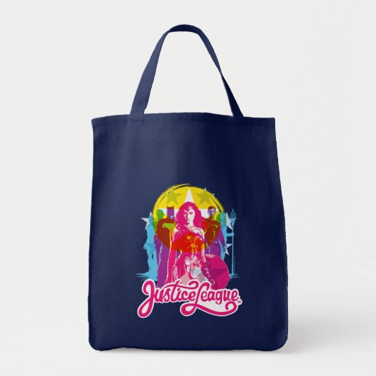 Justice League | Retrogroep en Logo Pop Tote Bag (Voorkant)
