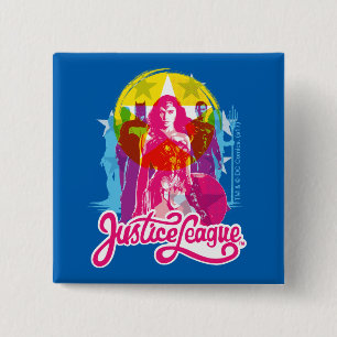 Justice League Retrogroep en Logo Pop Vierkante Button 5,1 Cm