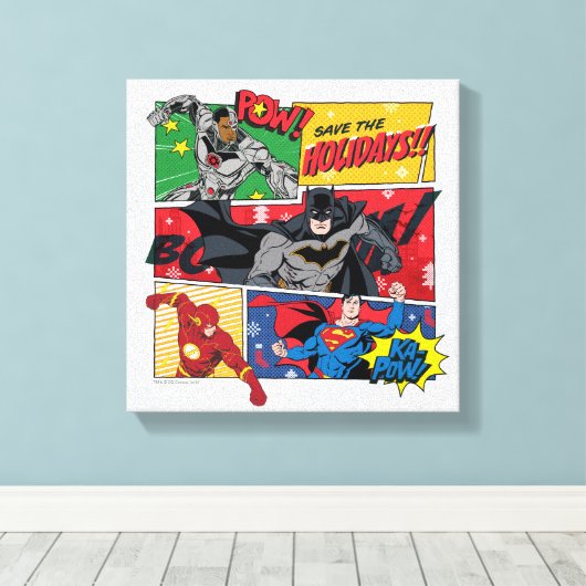 Justice League "Save the Feestdagen!" Canvas Afdruk (Insitu (Houten vloer))