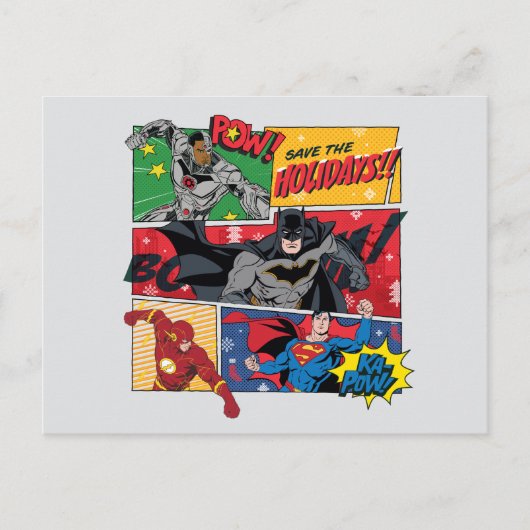 Justice League "Save the Feestdagen!" Feestdagenkaart (Voorkant)