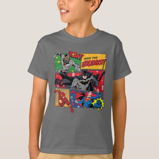 Justice League "Save the Feestdagen!" T-shirt (Voorkant)