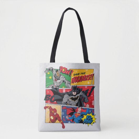 Justice League "Save the Feestdagen!" Tote Bag (Voorkant)