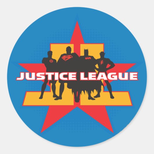 Justice League Silhouettes en Star Background Ronde Sticker (Voorkant)