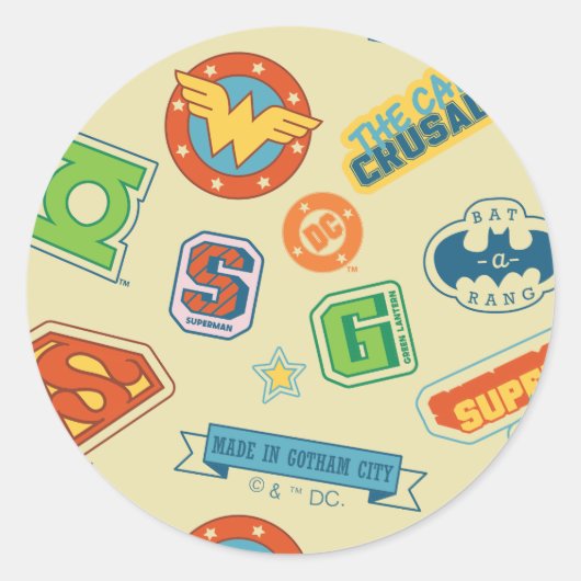 Justice League Superhelden Badge Patroon Ronde Sticker (Voorkant)