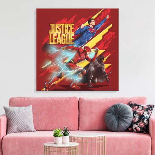 Justice League | Superman, Flash en Batman Badge Canvas Afdruk (Insitu (Woonkamer))