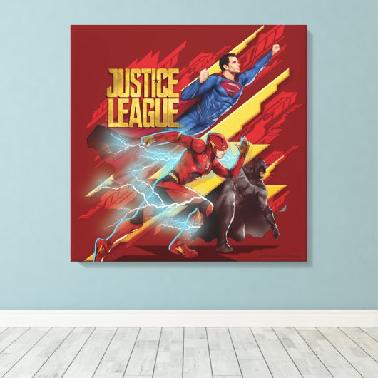 Justice League | Superman, Flash en Batman Badge Canvas Afdruk (Insitu (Houten vloer))