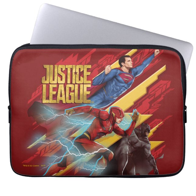 Justice League | Superman, Flash en Batman Badge Laptop Sleeve (Voorkant)