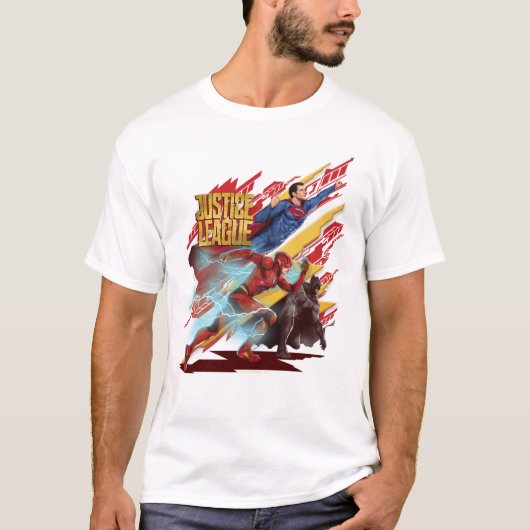 Justice League | Superman, Flash en Batman Badge T-shirt (Voorkant)