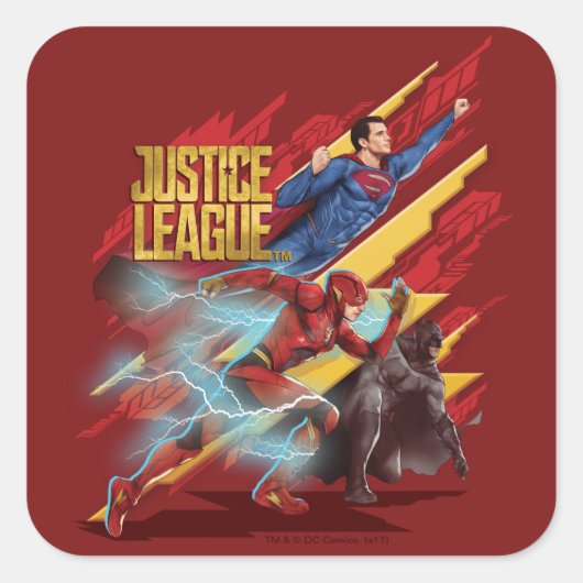 Justice League | Superman, Flash en Batman Badge Vierkante Sticker (Voorkant)