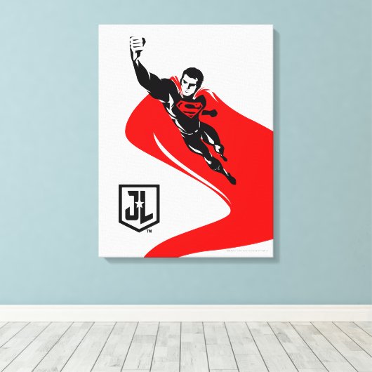 Justice League | Superman Flying Noir Pop Art Canvas Afdruk (Insitu (Houten vloer))