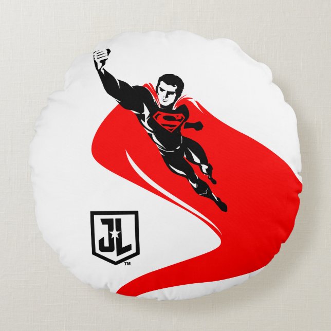 Justice League | Superman Flying Noir Pop Art Rond Kussen (Voorkant)