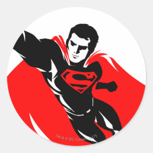 Justice League   Superman Flying Noir Pop Art Ronde Sticker