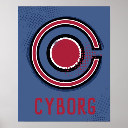 Justice League | Symbool Brussel en Halftone Cybor Poster (Voorkant)